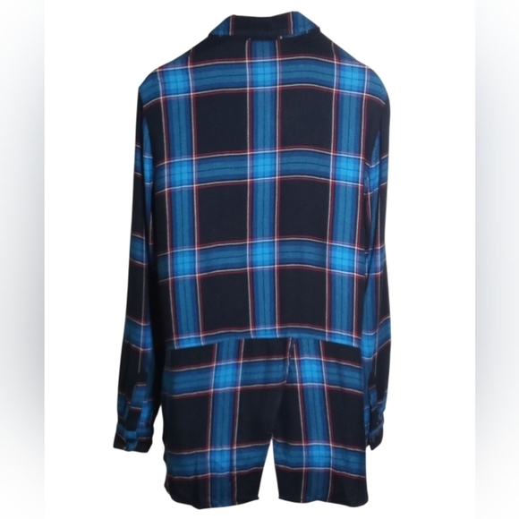 Beach Lunch Lounge Women’s Long-Sleeve Chest Pocket Plaid Button-Down Blouse S/P - Picture 7 of 7